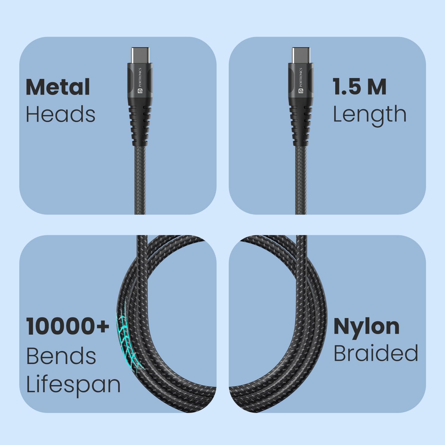 portronics FlashC 100W Type C to Type C Cable With 20Gbps Data Transfer Speed, Thunderbolt 3.2 - 2