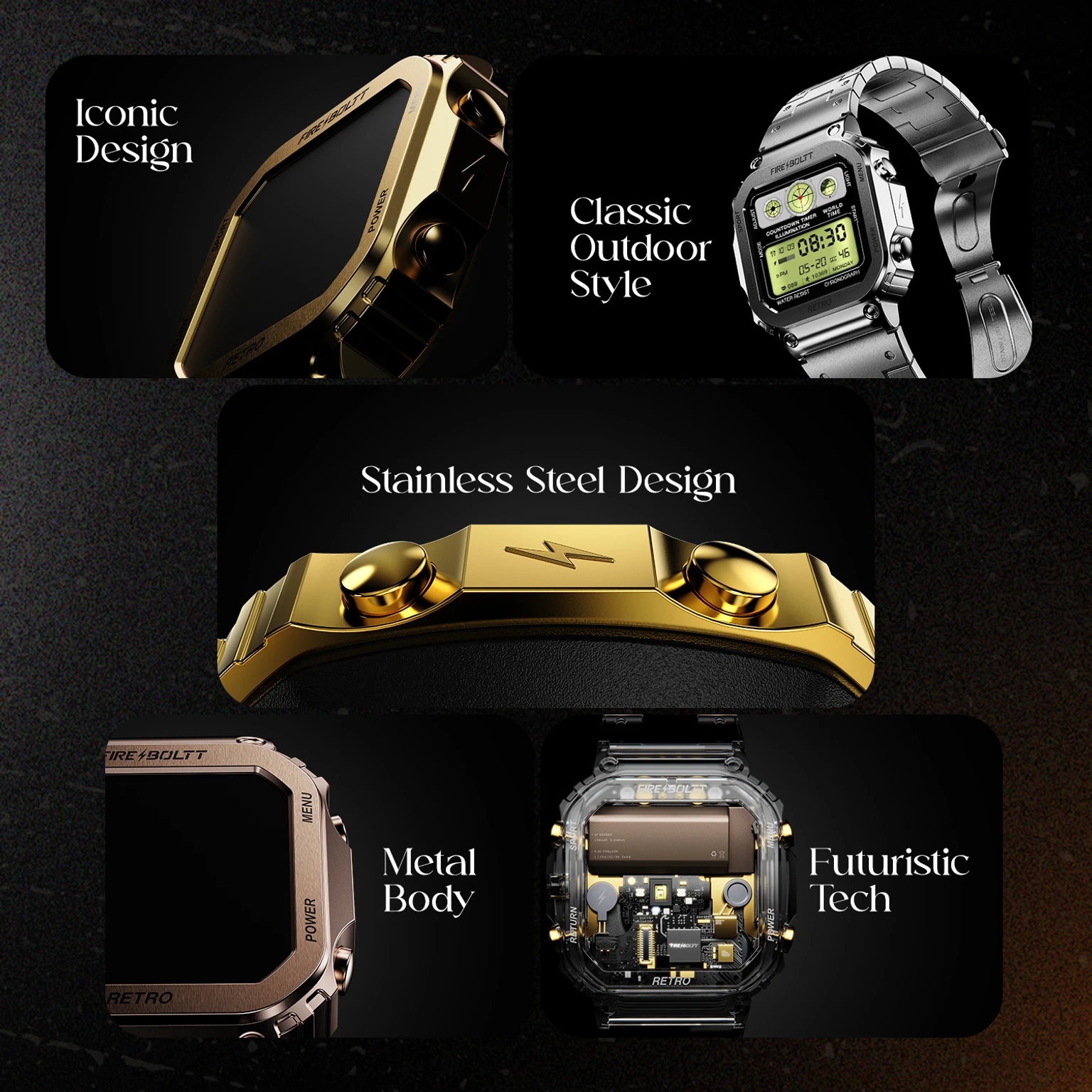Fire-Boltt retro Smartwatch, Stainless Steel Design, Bluetooth Calling - 3