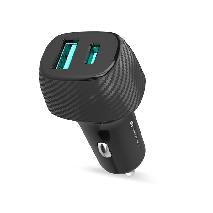 Portronics Car Power 6 38W Fast Car Charging Adapter with Dual Output Ports(PD Type C+ Mach USB-A) - 0