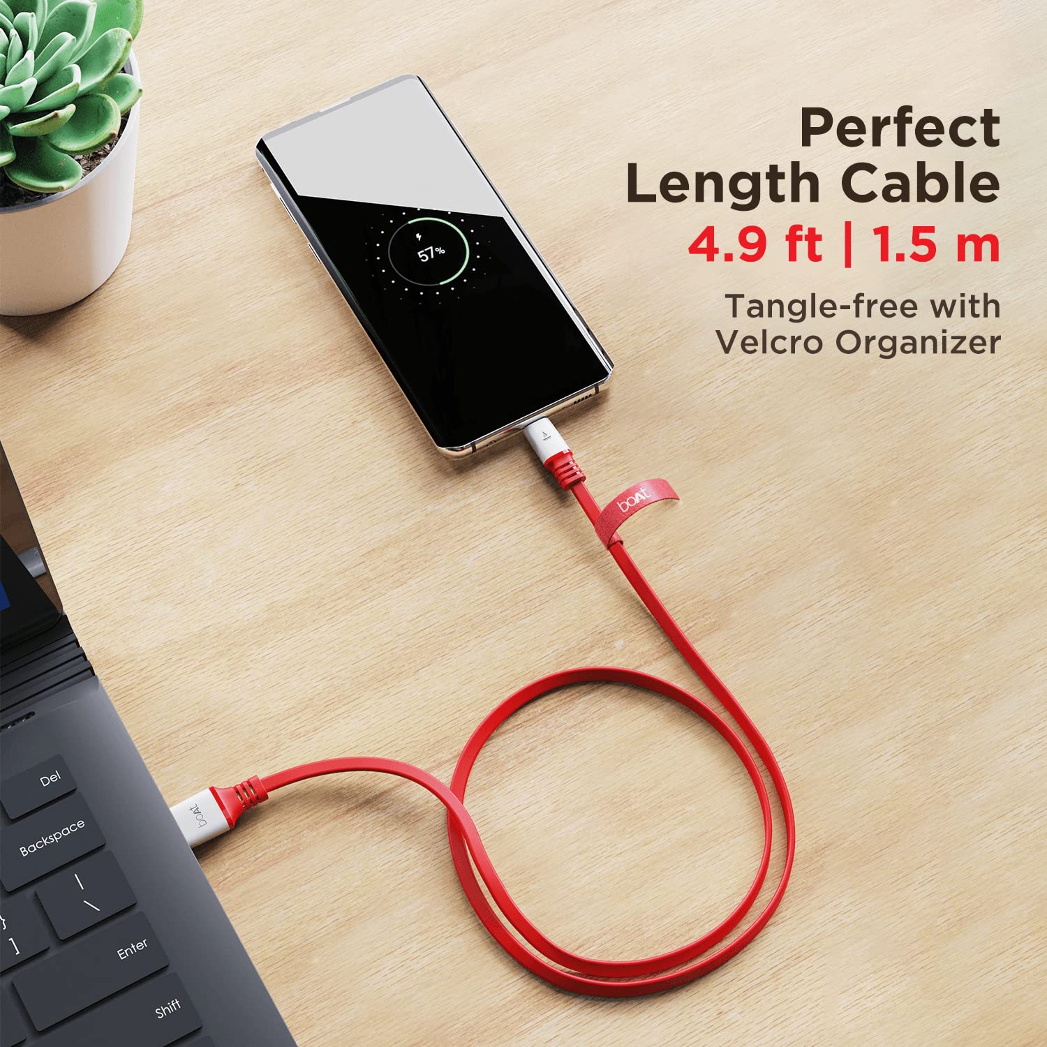 boAt Type C A750 6.5A Flat Super Fast Charging Cable w/Stress Resistance, Upto 65W/6.5Amp & Compatible - 1