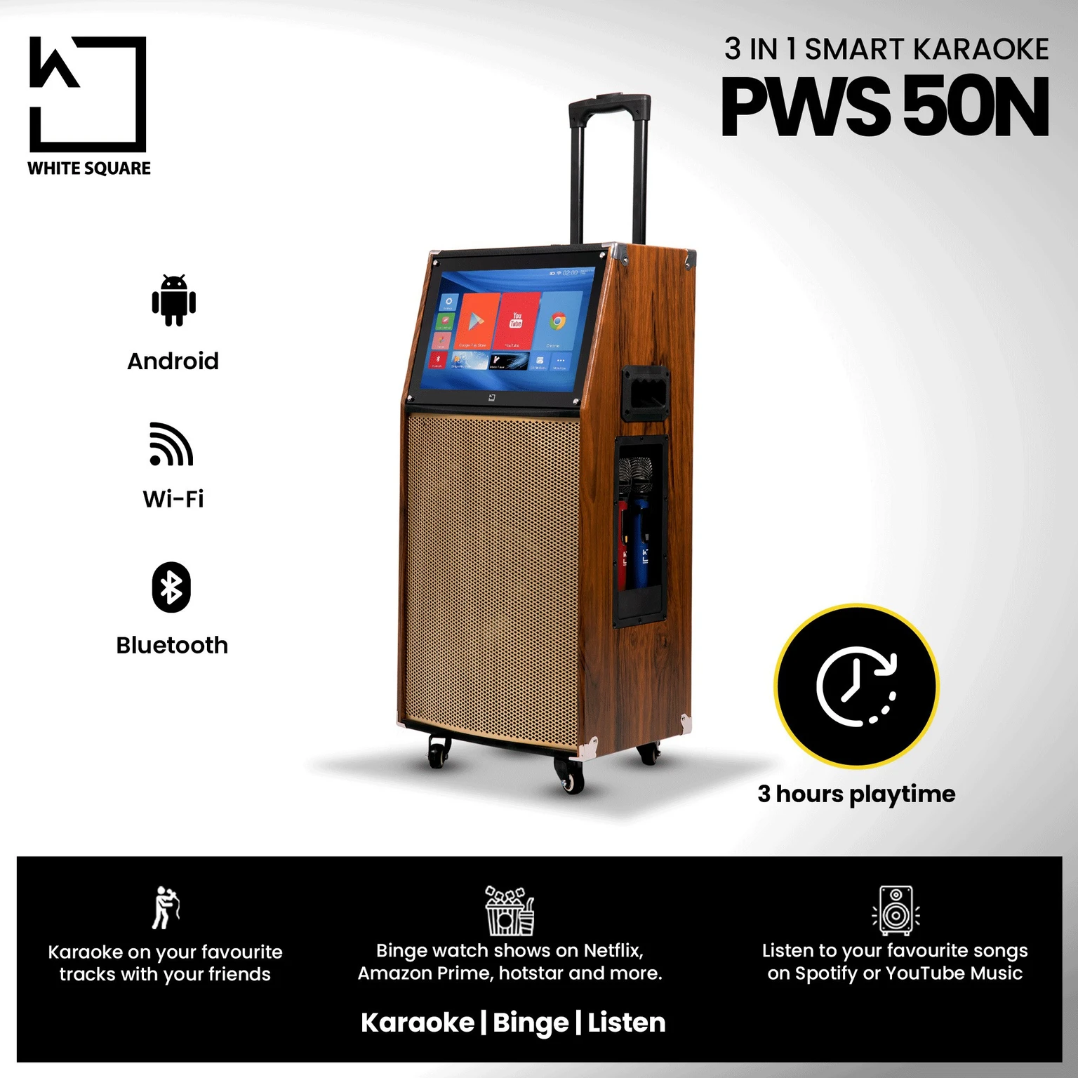 WHITE SQUARE PWS 50 Portable Trolley Party Speaker with High Powerfull Bass/Digital Screen 50 W Bluetooth Party Speaker - 1