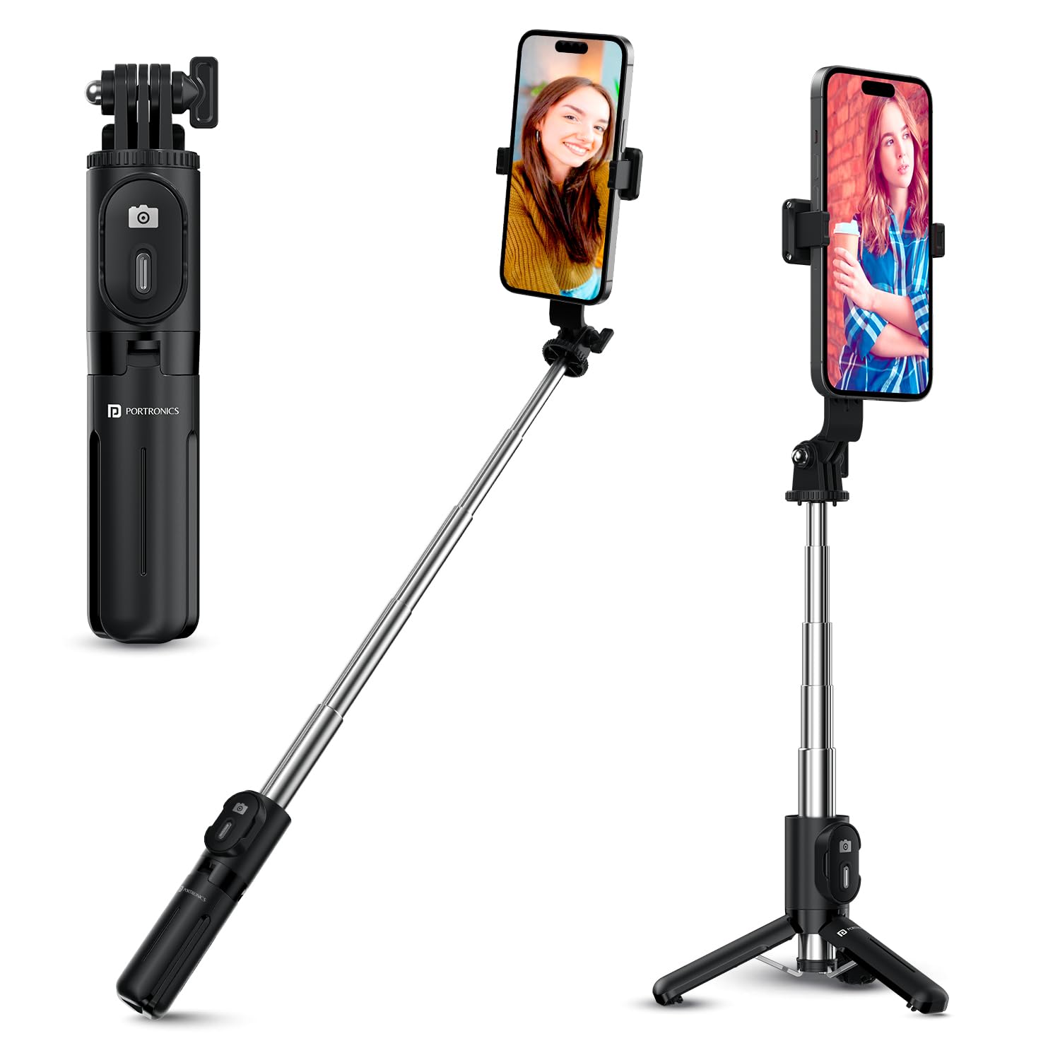 Portronics Lumistick Mini Extendable Multifunctional 3-in-1 Selfie Stick - 0