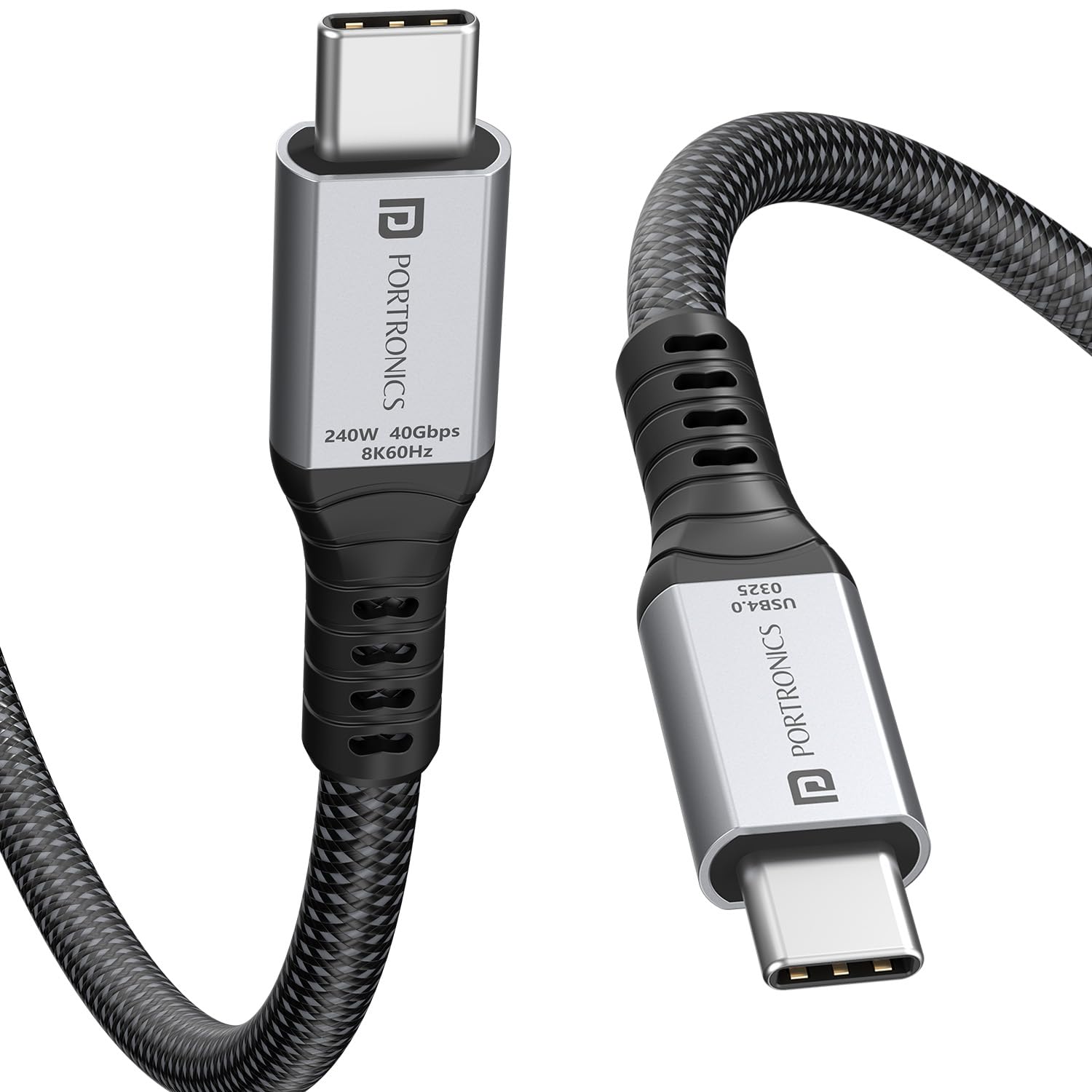 Portronics Flash C2 240W Type C to Type C Cable With 40Gbps Data Transfer Speed, Thunderbolt 4, 8K@60Hz Display Cable - 0