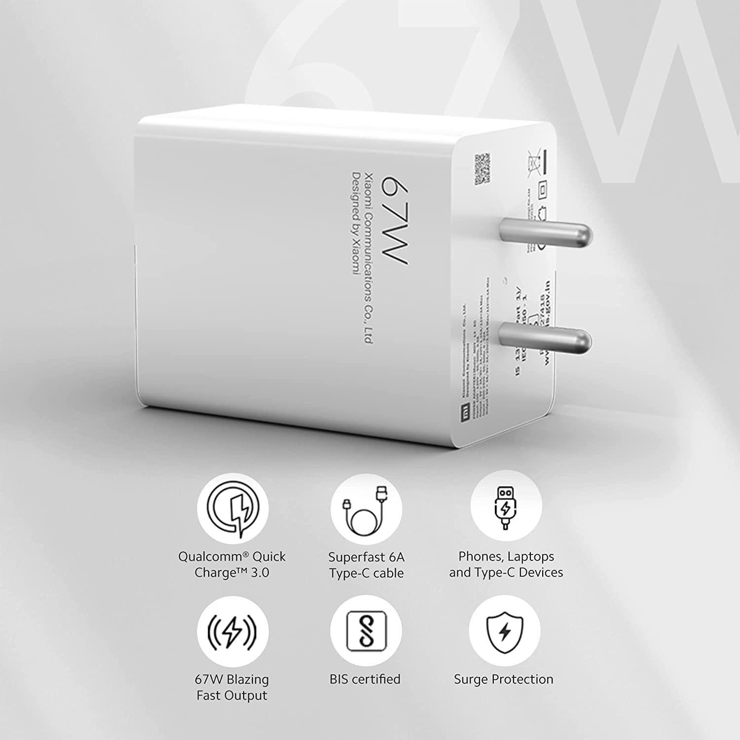Mi 67W Sonic Charge Combo (Mi/Xiaomi/Redmi Charger, 33W Blazing Fast Output, 5V-3A/9V-3A/20V-1.35A/11V-3A/20V-3.35A/11V-6.1A, Superfast 6A Type C, Lap - 0