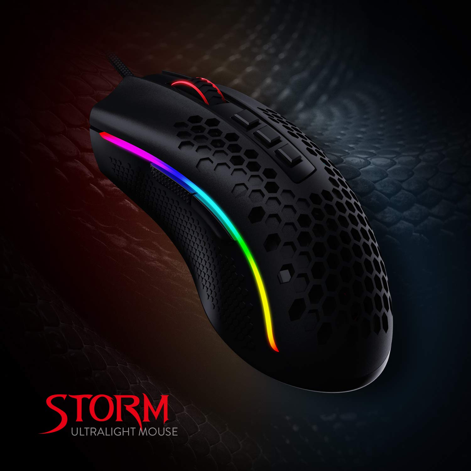 Redragon M808 Storm Lightweight USB RGB Gaming Mouse, 85g Ultralight Honeycomb Shell - 12,400 DPI Optical Sensor - 7 Programmable Buttons - Precise Registration - Super-Lite Cable - 1