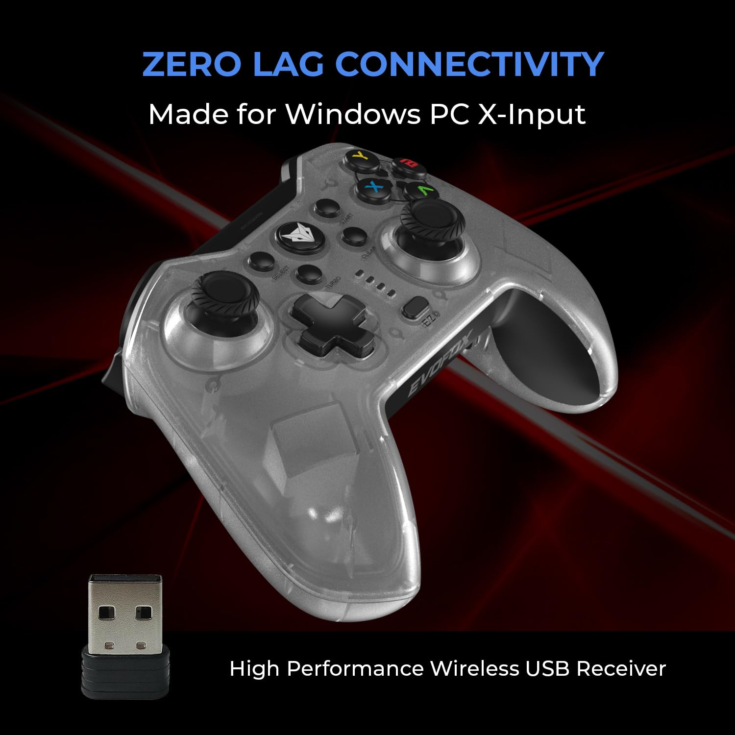 EvoFox Elite X Wireless Gamepad for PC with Dual Vibration Motors, 2 Macro Back Buttons, Low Latency - 1