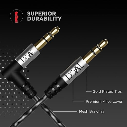 boAt Aux L500 with Gold Plated Tip, Premium Alloy Cover, Mesh Braiding, 1.5 m Tangle-Free 3.5 mm Cable(Silver) - 1