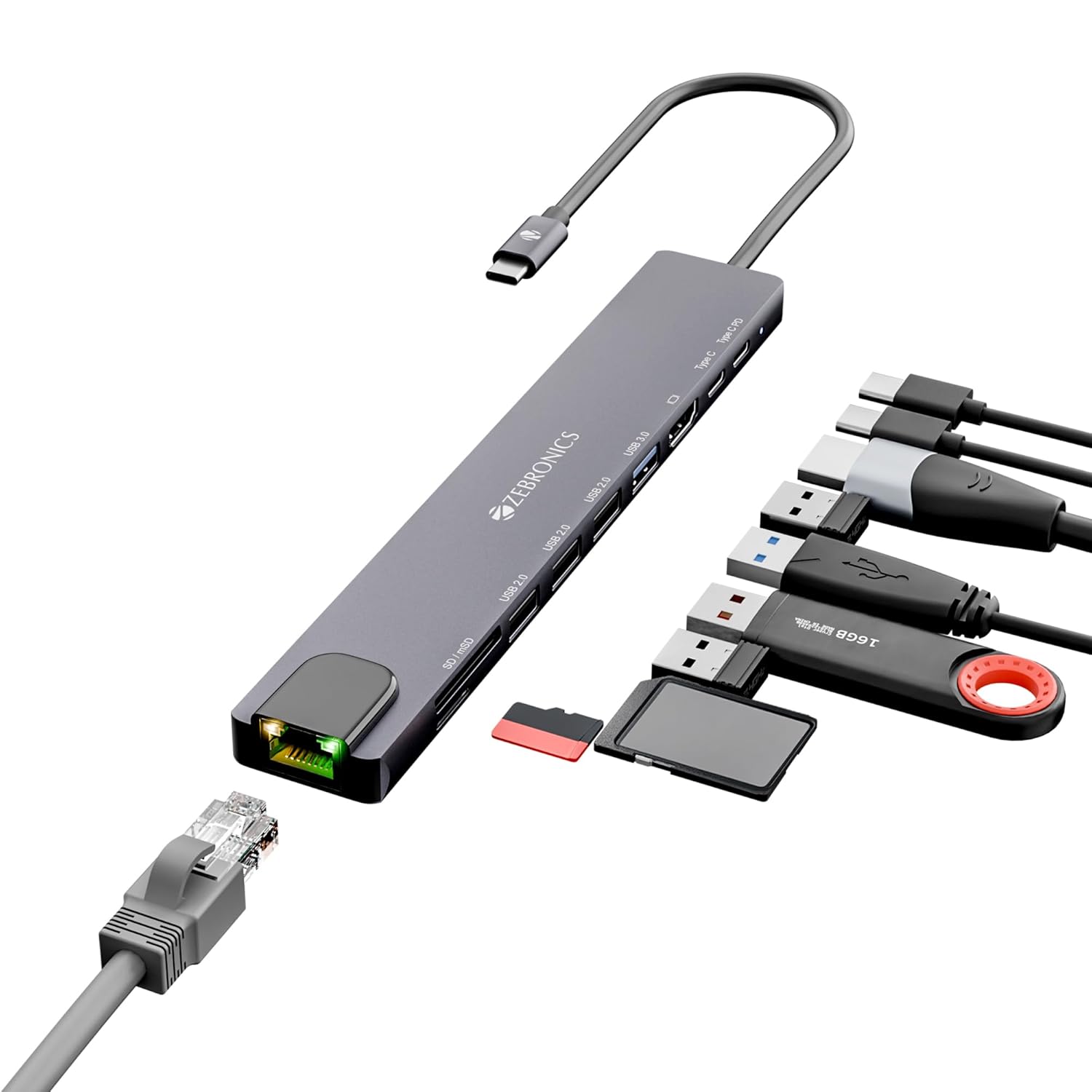 ZEBRONICS CT101, 10 in 1 Multiport HUB, 4K HDMI, 100 Watts PD Charging - 0