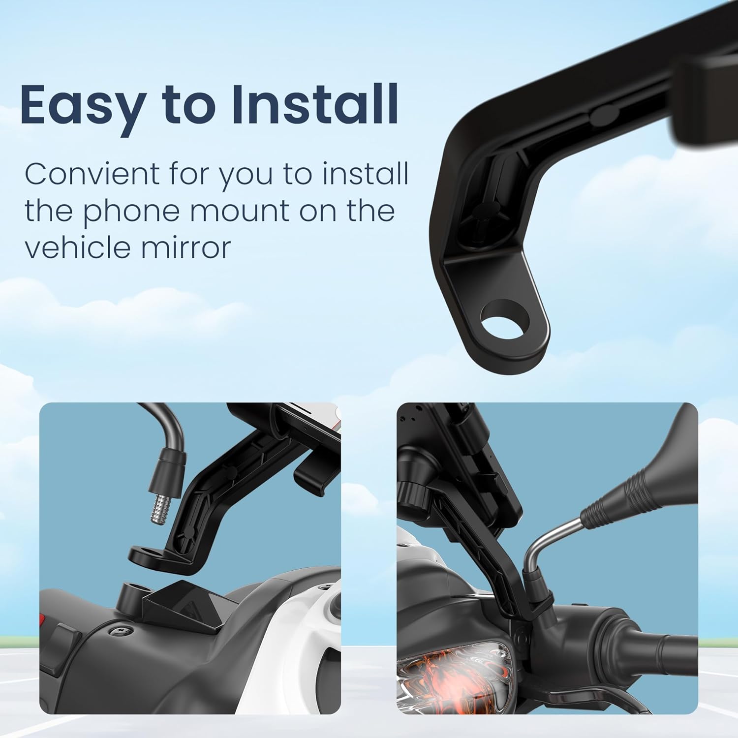 Portronics Mobike 5 Scooty/Scooter Phone Holder with Mirror Mount, 360 Degree - 1