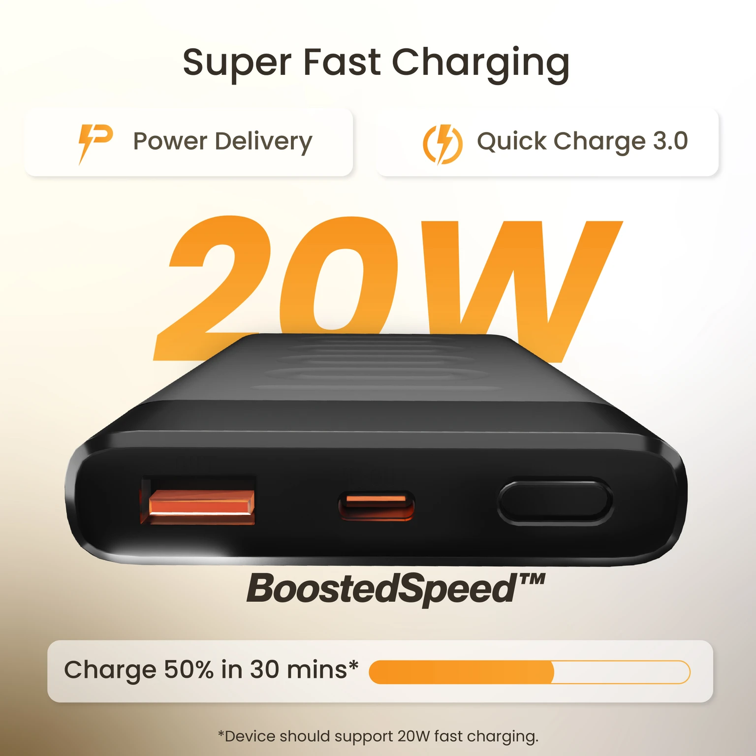 Ambrane 10000 mAh Lithium Polymer Power Bank Stylo-10k with 20 Watt Fast Charging, Black - 1