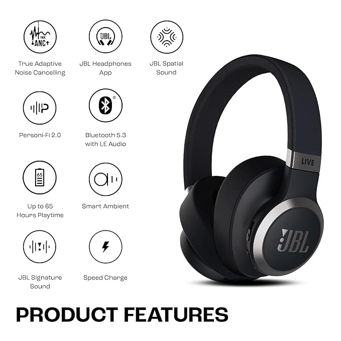 JBL Live 770NC True Adaptive Noise Cancellation Headphones Spatial Sound, Personi-Fi 2.0, BT 5.3, Google Fast Pair, Alexa - 1
