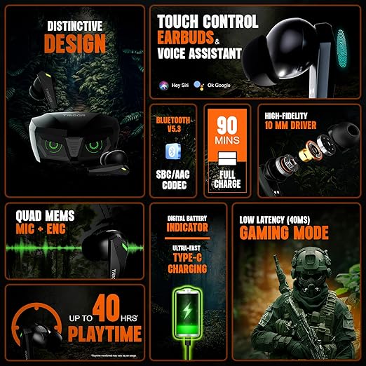 TRIGGR Kraken X1 with Battery Display, 40ms Latency, Quad Mic ENC, 40 Hr Battery - 1