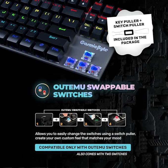 Cosmic Byte CB-GK-25 Pandora TKL Mechanical Keyboard Upgraded with Swappable Outemu Red Switches & Rainbow LED - 0