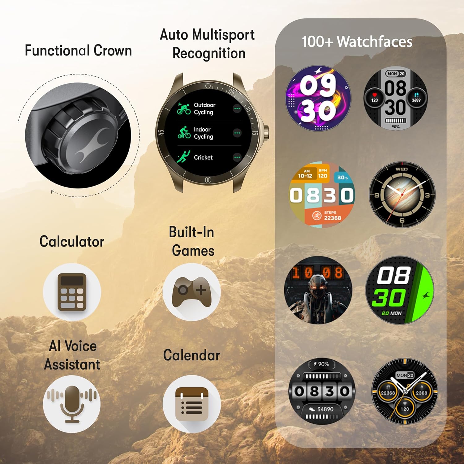 Fastrack Rogue Rugged Smartwatch with 1.38" UltraVU HD Display|SingleSync BT Calling|Functional Crown - 1