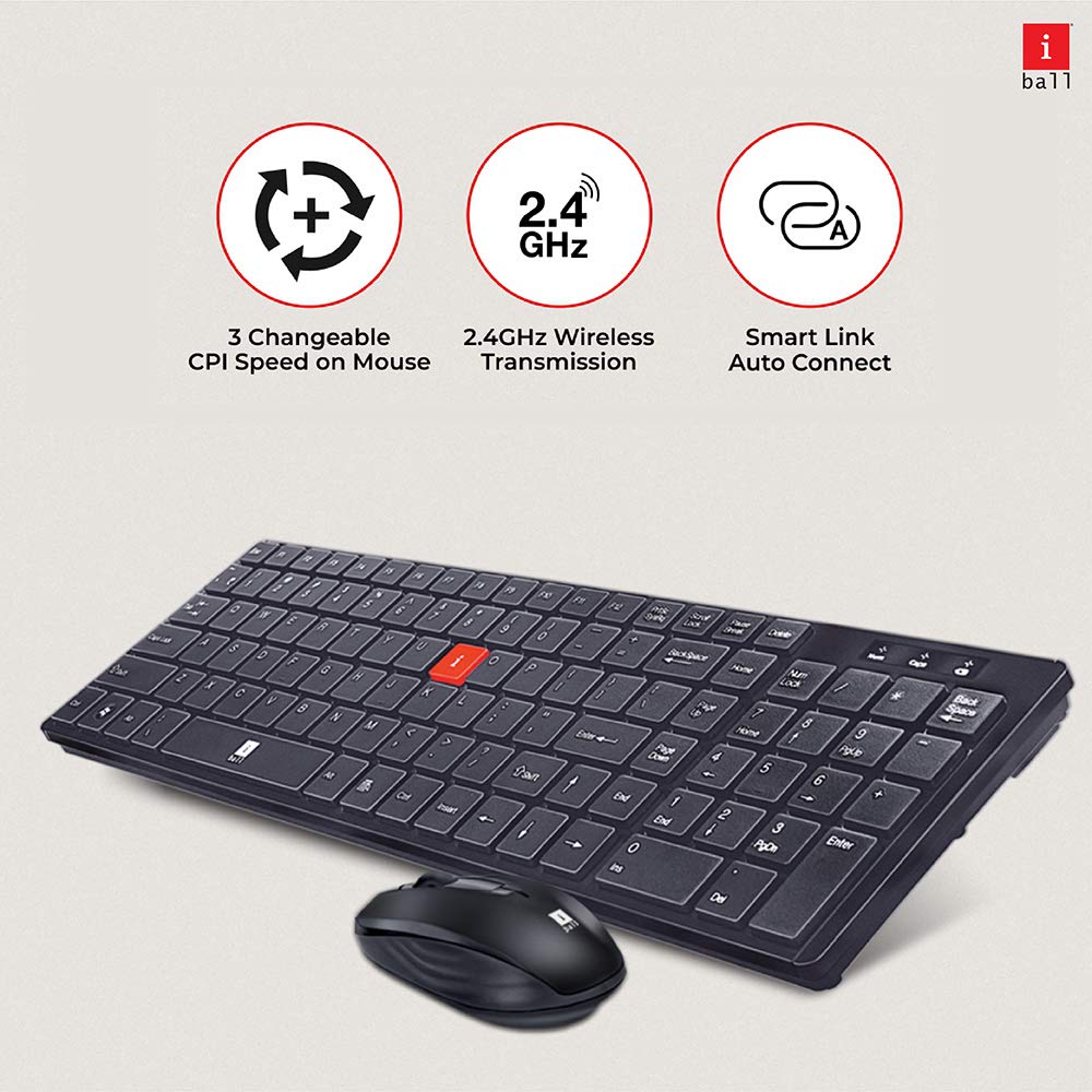 iBall Wireless Combo i4 Deskset Slim / Keyboard / Smart Mouse Chocolate Key - 1