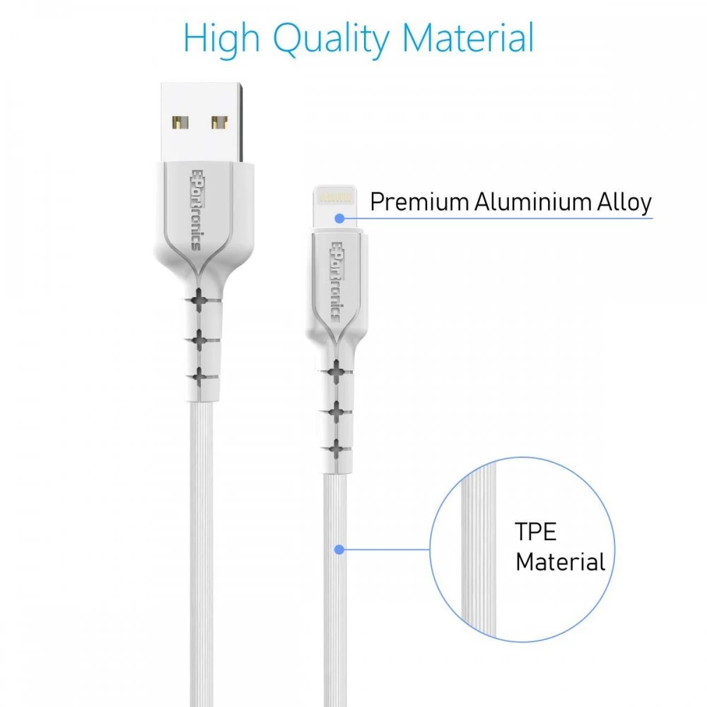 Portronics POR-225 Konnect Star Charge & Sync Function 1.2M Cable(White) Total - 2