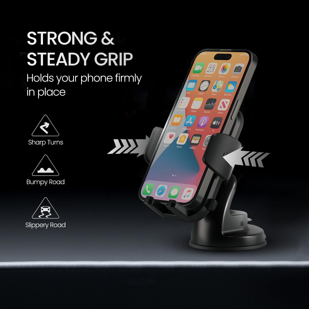 Portronics Clamp M4 Car Phone Holder Stand with 360 Degree Rotation, Strong Grip - 1