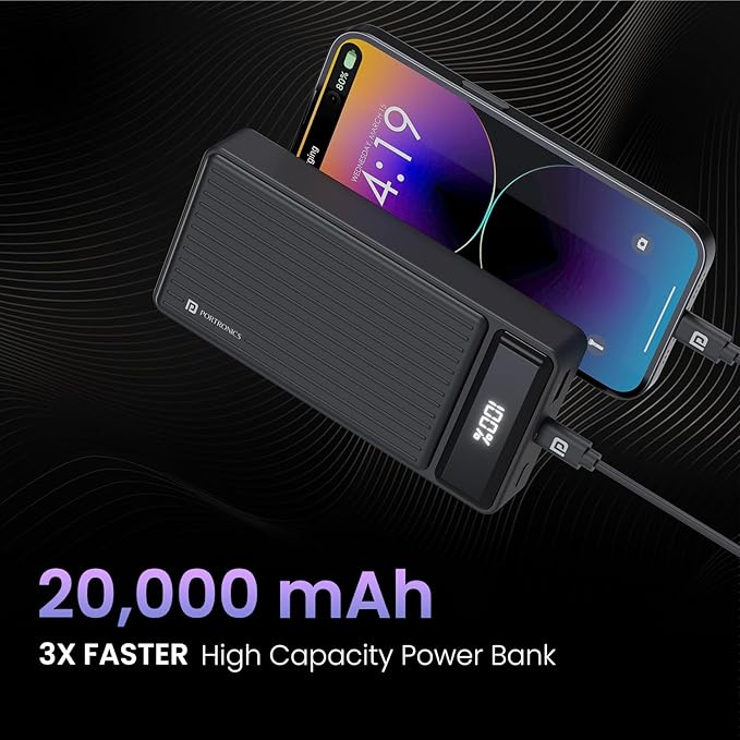Portronics Luxcell B 20K Advanced 20000 mAh Power Bank with 22.5W Max Output, LED Indicator, 22.5w - 2