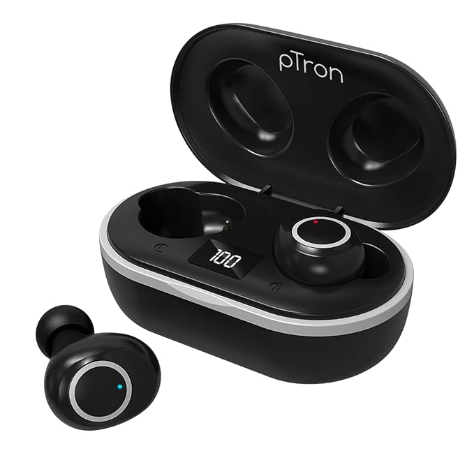 pTron Bassbuds Jets True Wireless Bluetooth 5.0 in Ear Earbuds, 20Hrs Total Playback with Case, Deep Bass, Touch Control, IPX4 Water Resistant, Voice - 0
