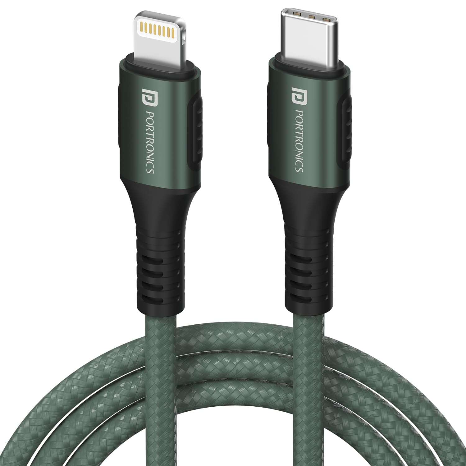 Portronics Konnect CL 20W POR-1067 Type-C to 8 Pin USB 1.2M Cable With Power Delivery & 3A Quick Charge Support, Nylon Braided For All Type-C and 8 Pi Total - 0