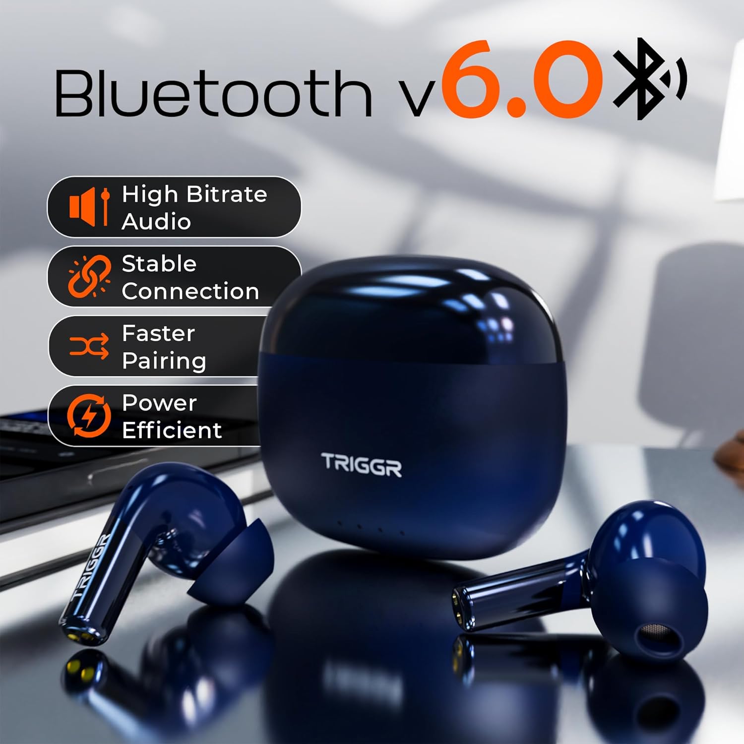 TRIGGR Opus Wireless Bluetooth Headphones with 40H Playtime, Bluetooth v6.0, ZapCharge™ Fast Charging - 2