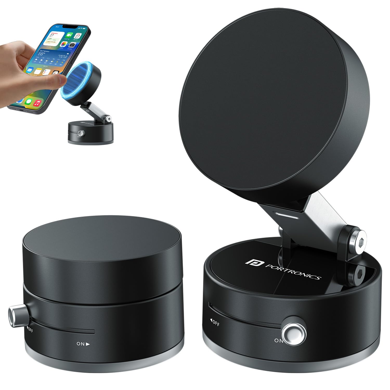 Portronics Hold X Magnetic Vacuum Suction Mobile Holder, Multiple Angle Adjustment - 0