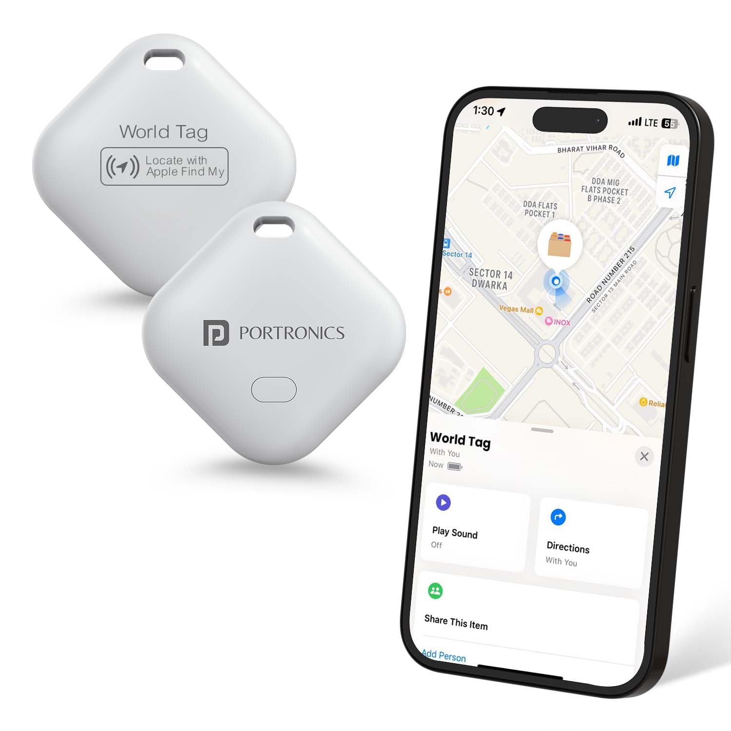 Portronics Worldtag Item Finder with long Battery Life, Bluetooth Tracker,MFi Certified - 0