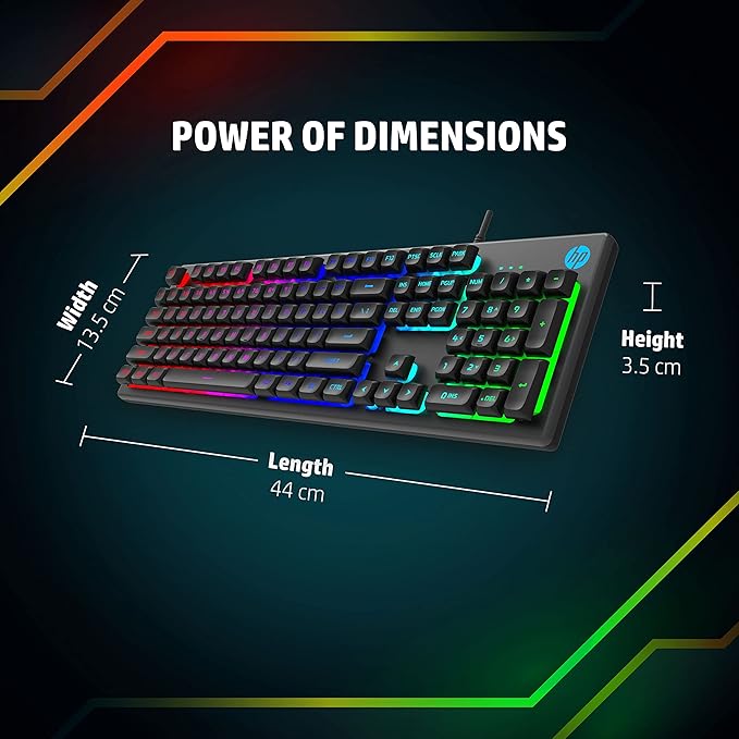 HP K500F Backlit Membrane Wired Gaming Keyboard with Mixed Color Lighting, Metal Panel with Logo Lighting, 26 Anti-Ghosting Keys, and Windows Lock Key - 2