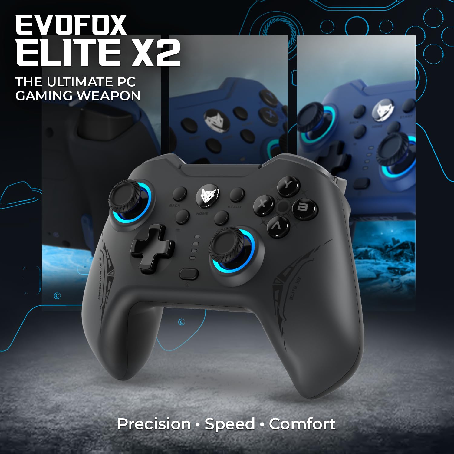 EvoFox Elite X2 Wireless Gaming Controller For PC with 1000Hz Polling Rate, Dual-Mode (2.4G & Type C) - 1