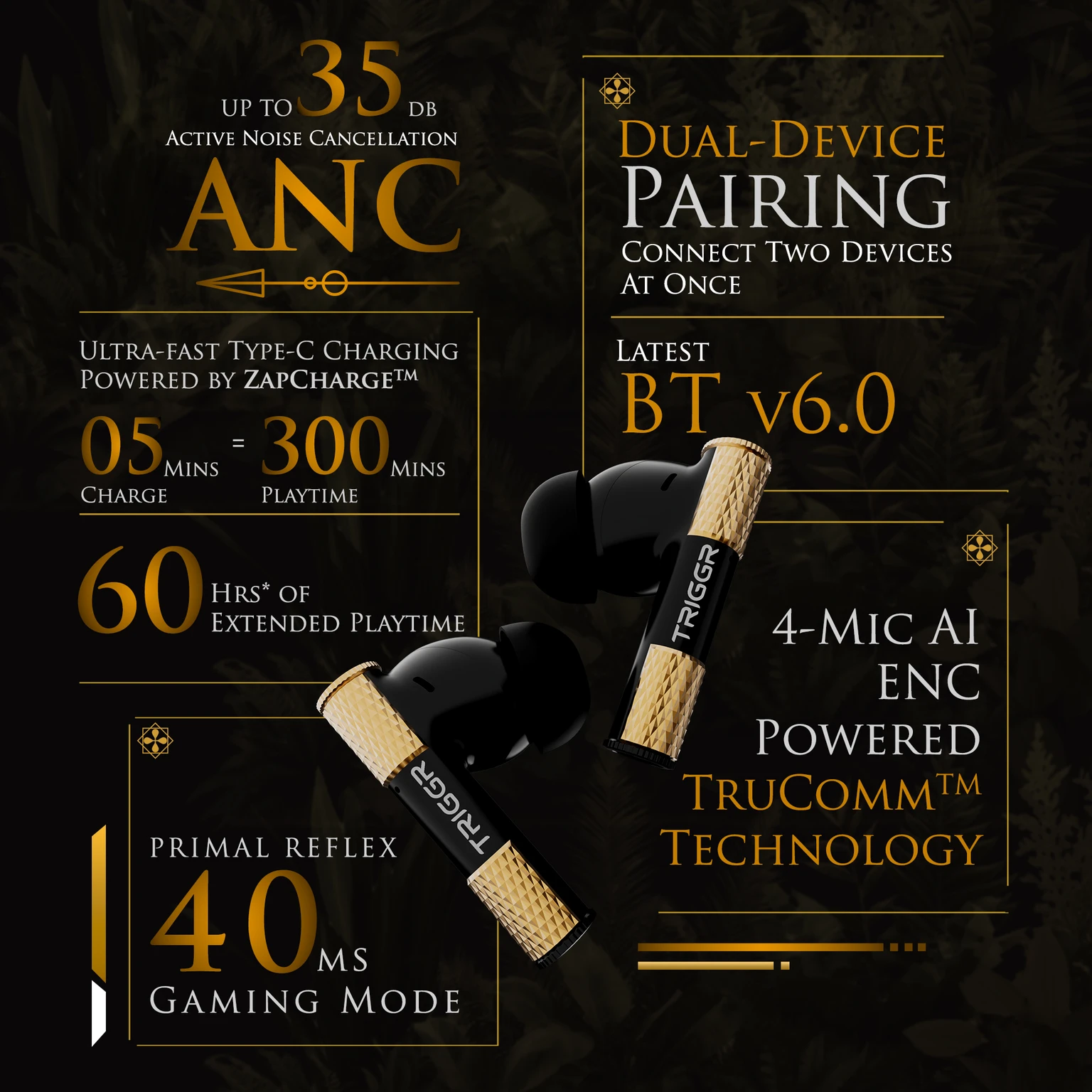 TRIGGR Wukong 35dB ANC, 4-mic ENC, Dual Pairing, 60H Battery, Monkey-king Design, v6.0 Bluetooth Headset - 1