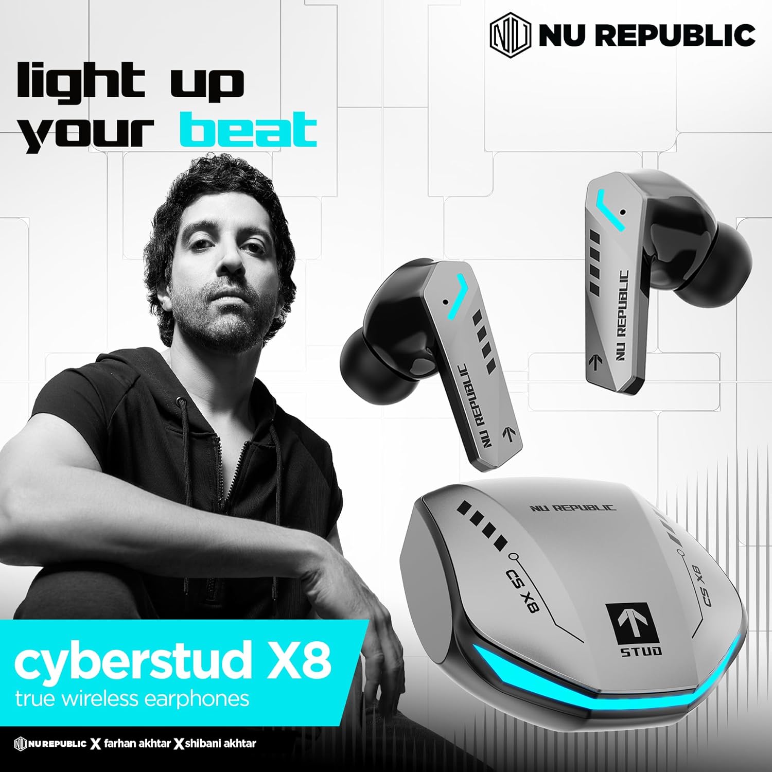 Nu Republic Cyberstud X8 TWS Wireless Earbuds - Up to 56Hrs Playtime, 40ms Ultra Low Latency, ENC Mics - 1