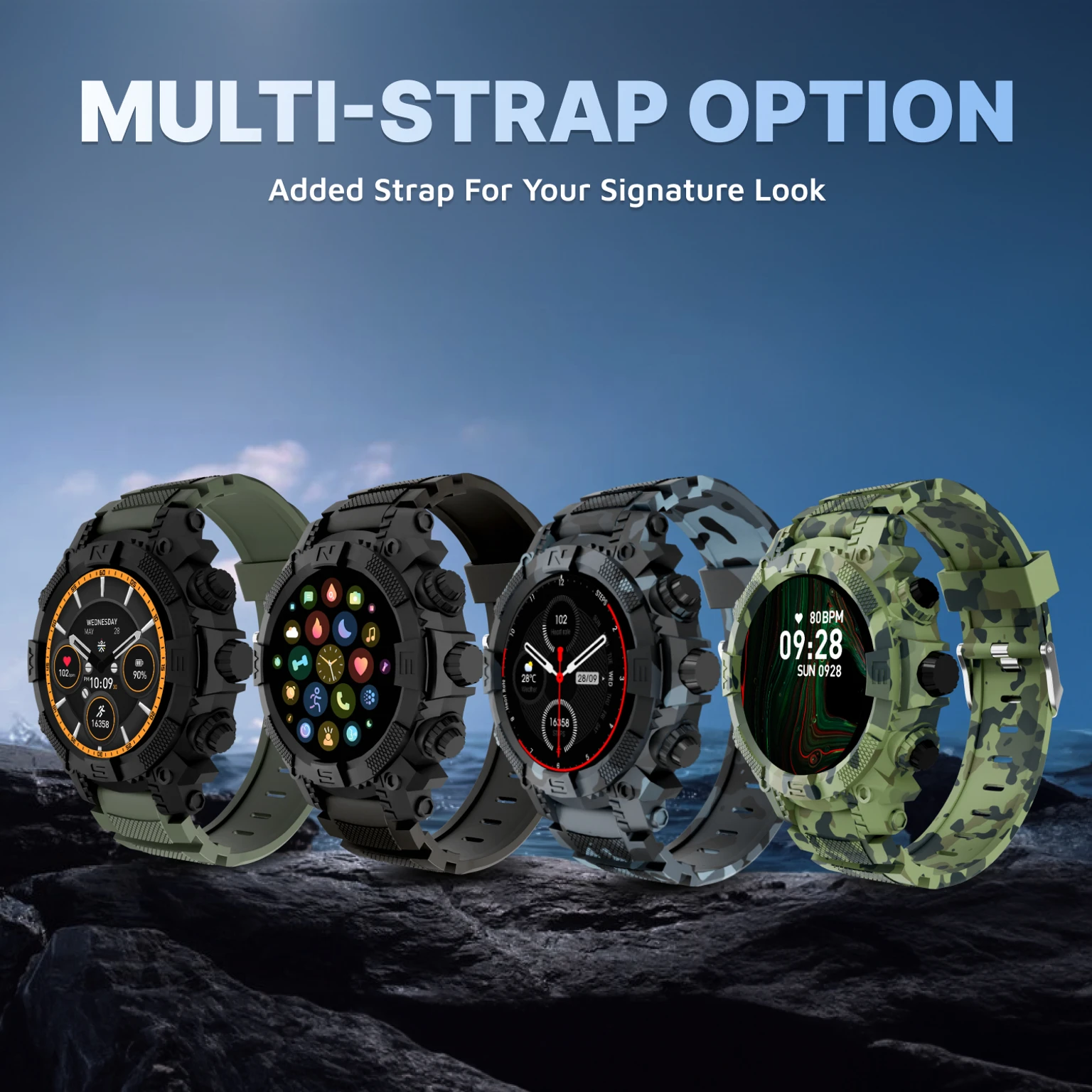 Cult Built-in Turbo Track GPS, Rugged,1.39" HD Display, Strava, BT calling Smartwatch (Camo Grey Strap - 2