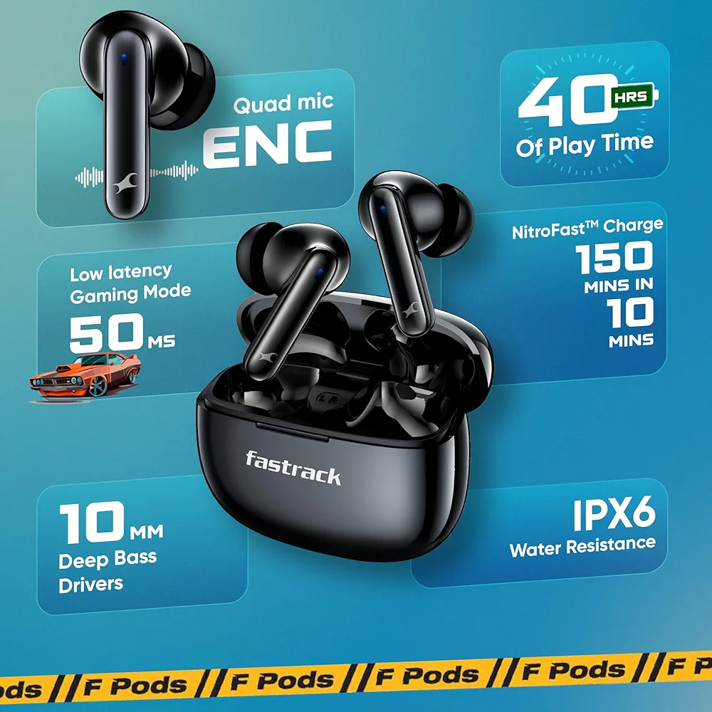 Fastrack Fpods FX101|BT5.4 TWS Earbuds, 40Hrs Playtime, Quad mic ENC for Crystal Clear - 1