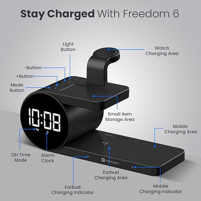 Portronics Freedom 6 15W Wireless Charger with 6-in-1 Function, Earbuds & Watch Wireless Charging - 2