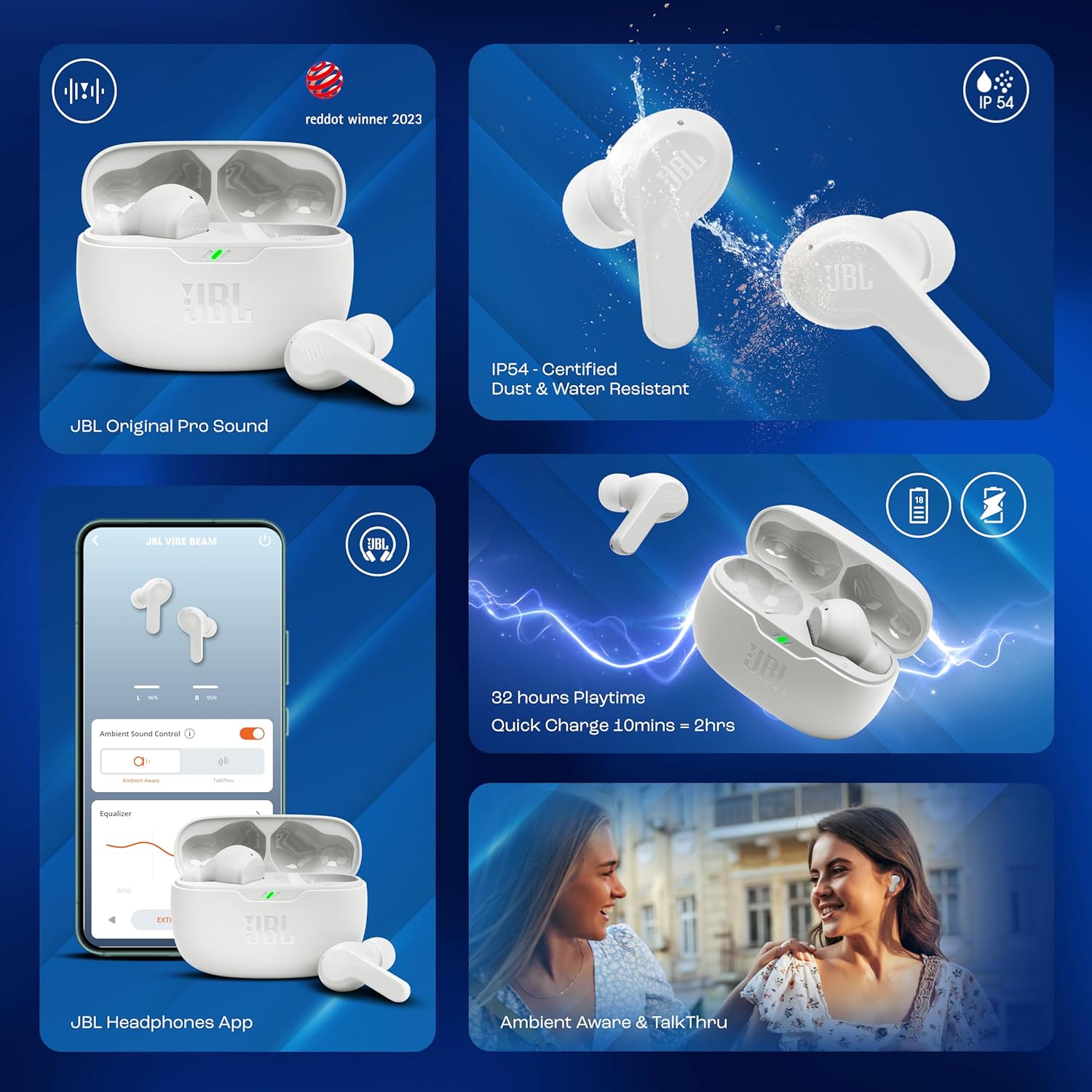 JBL Vibe Beam TWS, 32Hr Playtime, IP54, Smart Ambient & TalkThru Mode Bluetooth Gaming - 2