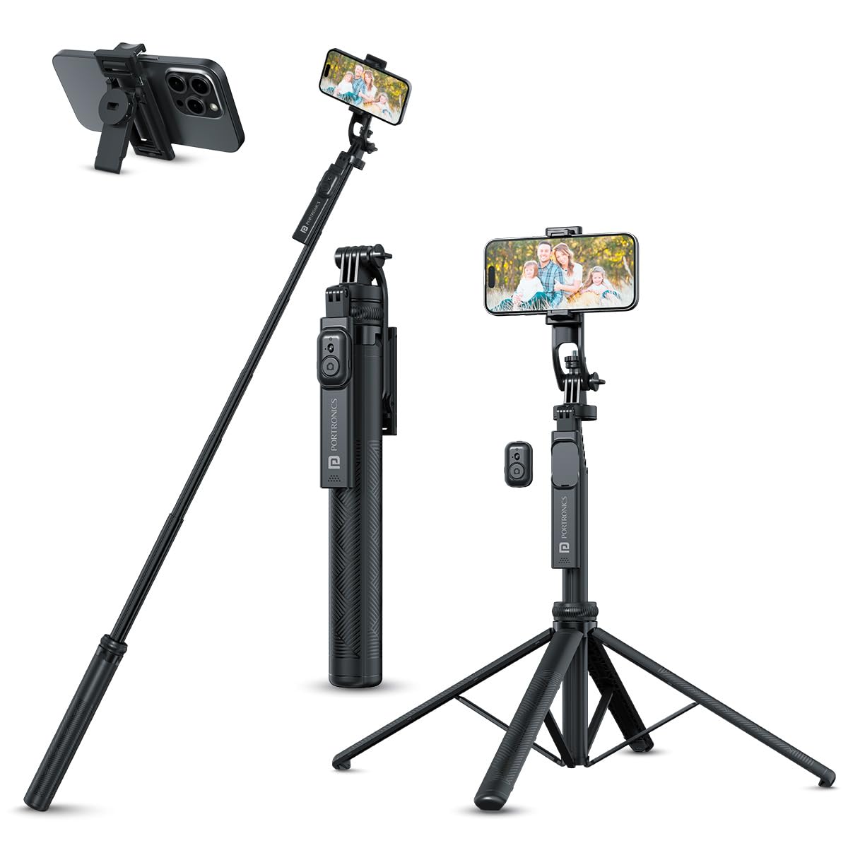 Portronics Lumistick, 2 Portable Smart Selfie Stick with Upto 6ft. Tripod Stand, 3 in 1 Multifunctional Design - 0