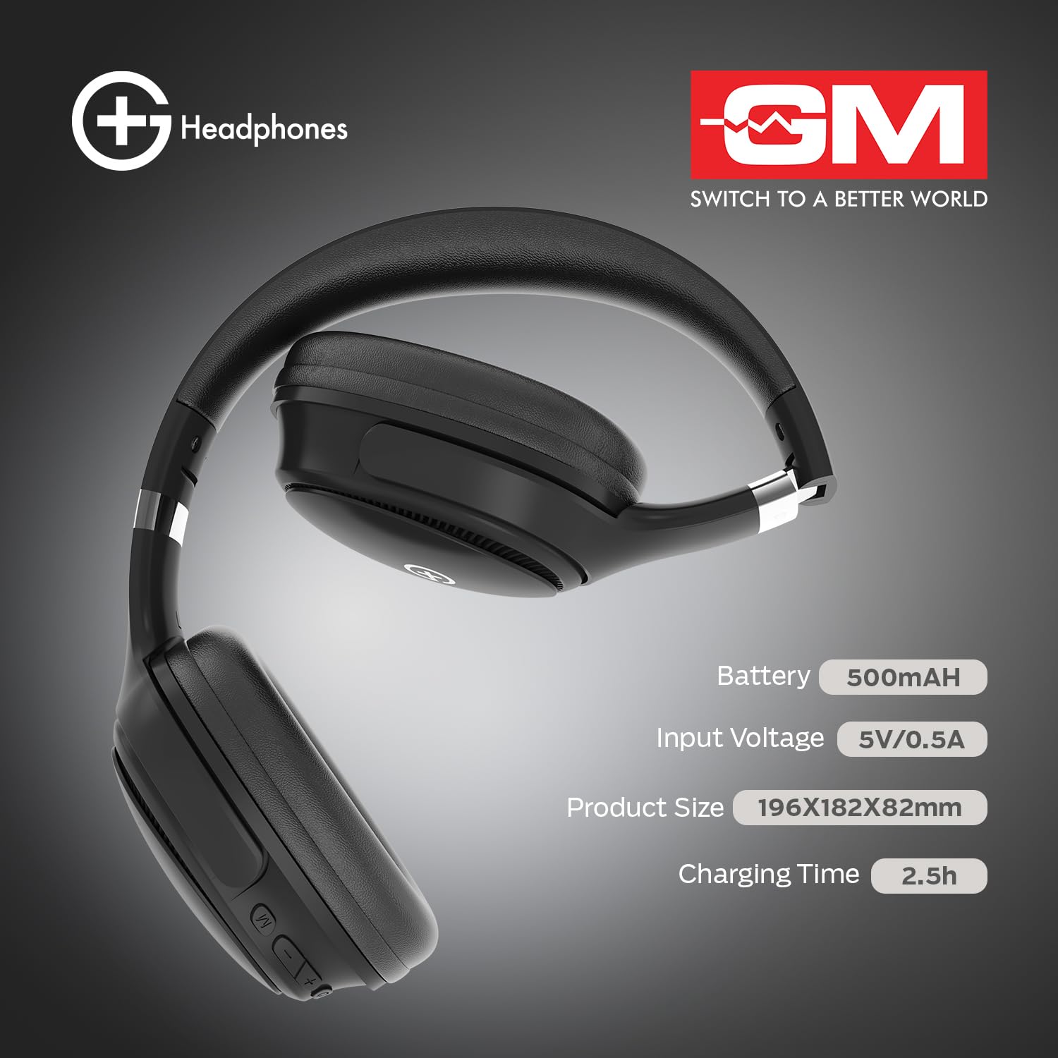 GM G+ Headphones, 70H Playtime Over The Ear Headphones with Mic, BT 5.3, Pure BassGM G+ Headphones, 70H Playtime Over The Ear Headphones with Mic, BT 5.3, Pure Bass - 2