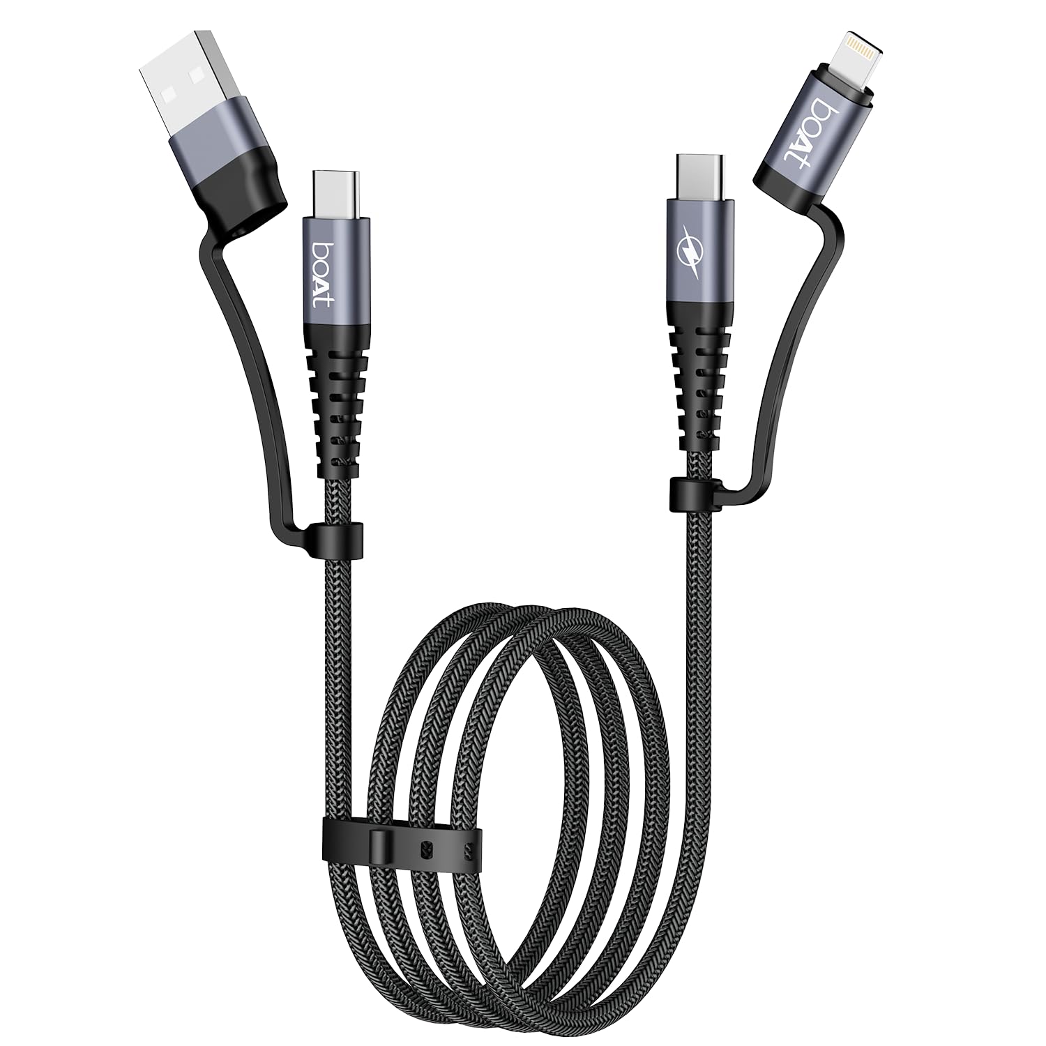 boAt FlexiCharge 400 Charging Cable w/ 4-in-1 Connectivity- USB-A, Type-C, & Lightning Ports - 0
