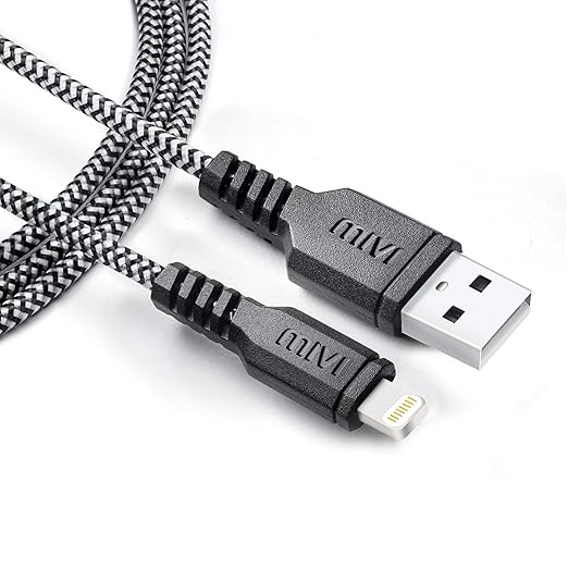 Mivi 3.2 Feet Certified Lightning Cable with Khali Tough Bullet Proof Material (Black) - 0