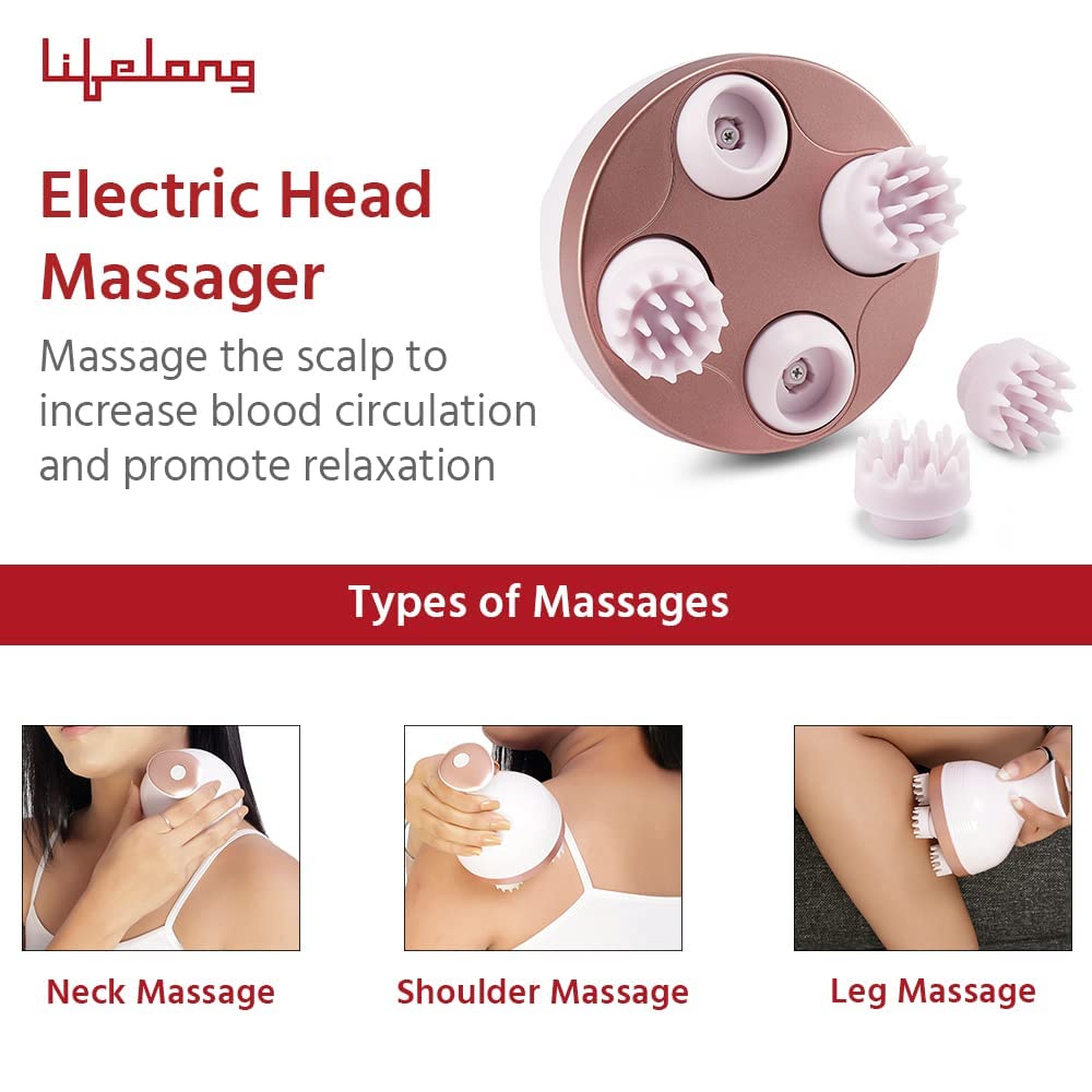 Lifelong Rechargeable Head, Scalp Full Body Pain Relief Massager, Electric Head Kneading Massager,4 Speed Modes - 2
