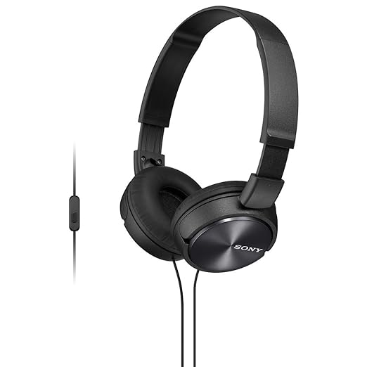 Sony MDR-ZX310AP Black Over-Ear Headphones with Built-in Mic, Lightweight & Foldable Design for Calls - 0