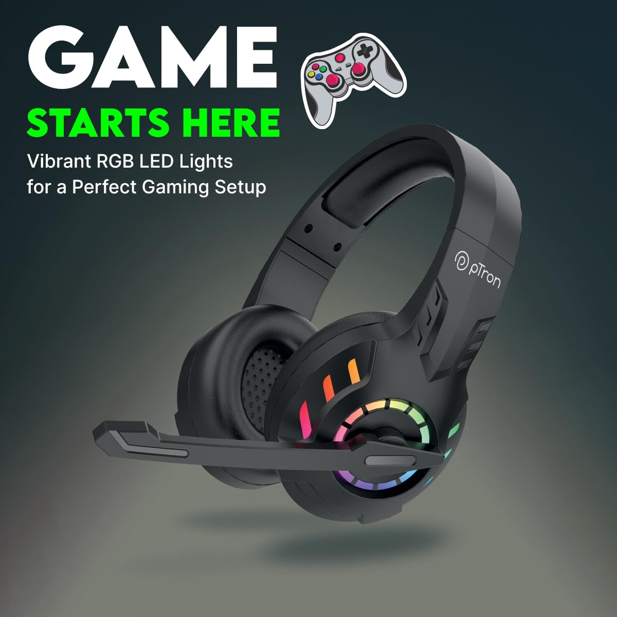 pTron Studio Sports Wireless BT Gaming Over-Ear Headphones, 30MS Low-Latency for Thrilling Gaming - 2