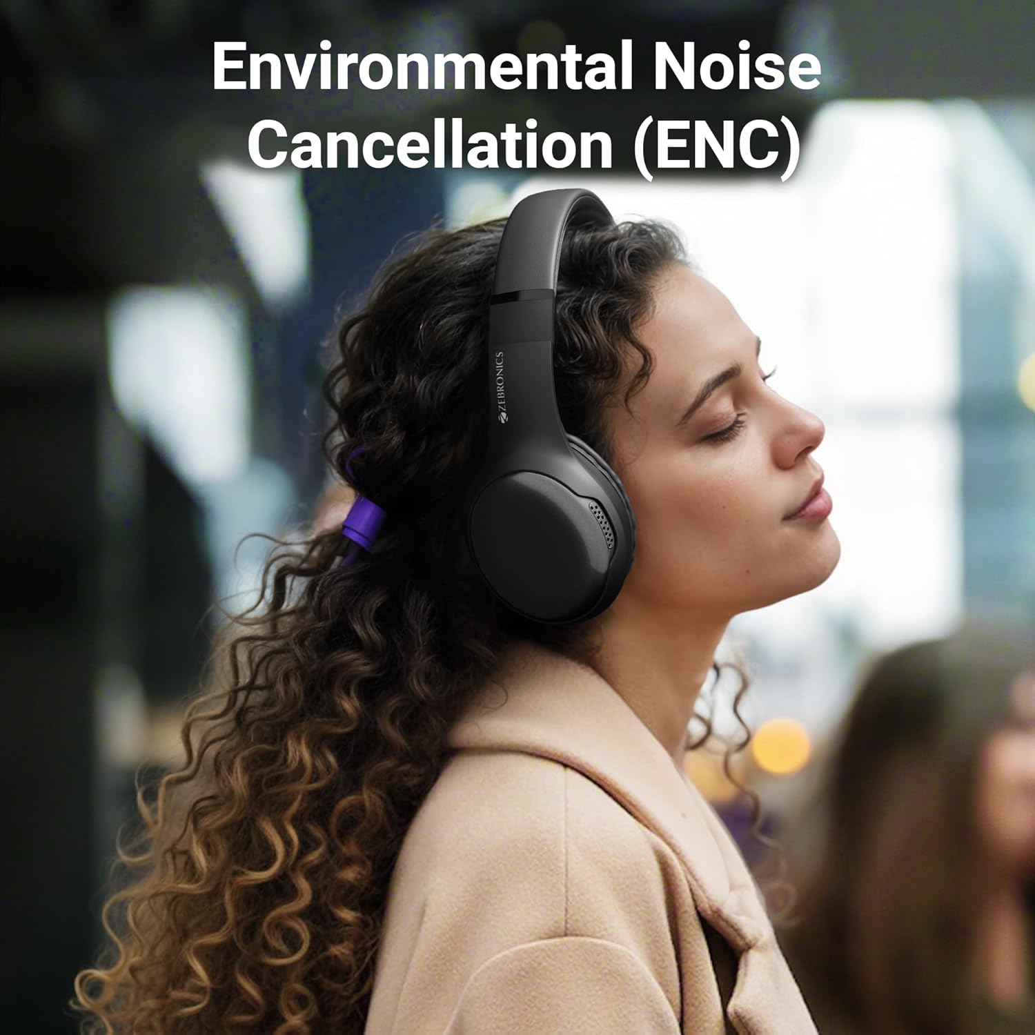 Zebronics Thunder Max Wireless Headphones, BT v6.0, Up to 120hrs Playback, 40mm Drivers, ENC - 1