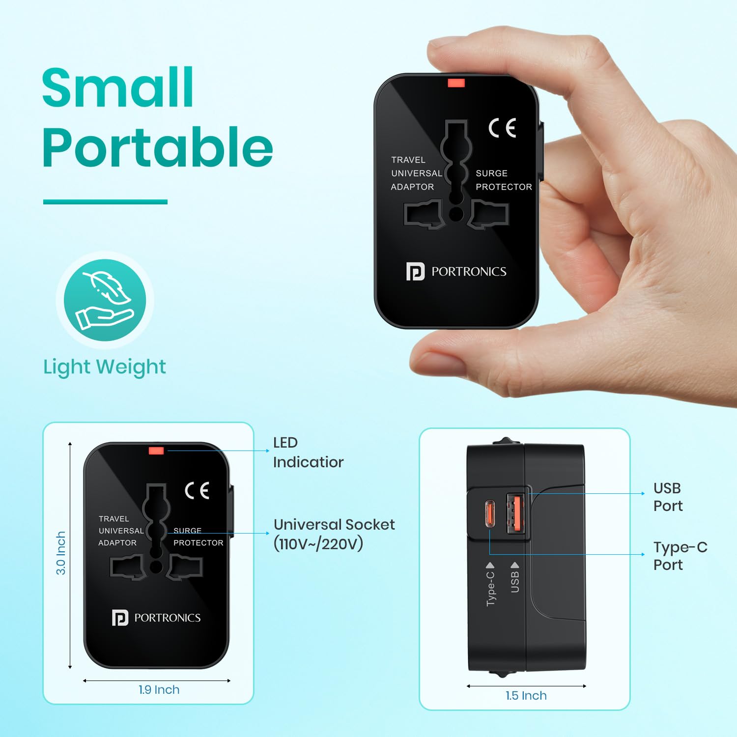 Portronics Juicemate Universal Travel Adapter with 20W Type C PD & 18W USB-A Output Port - 1