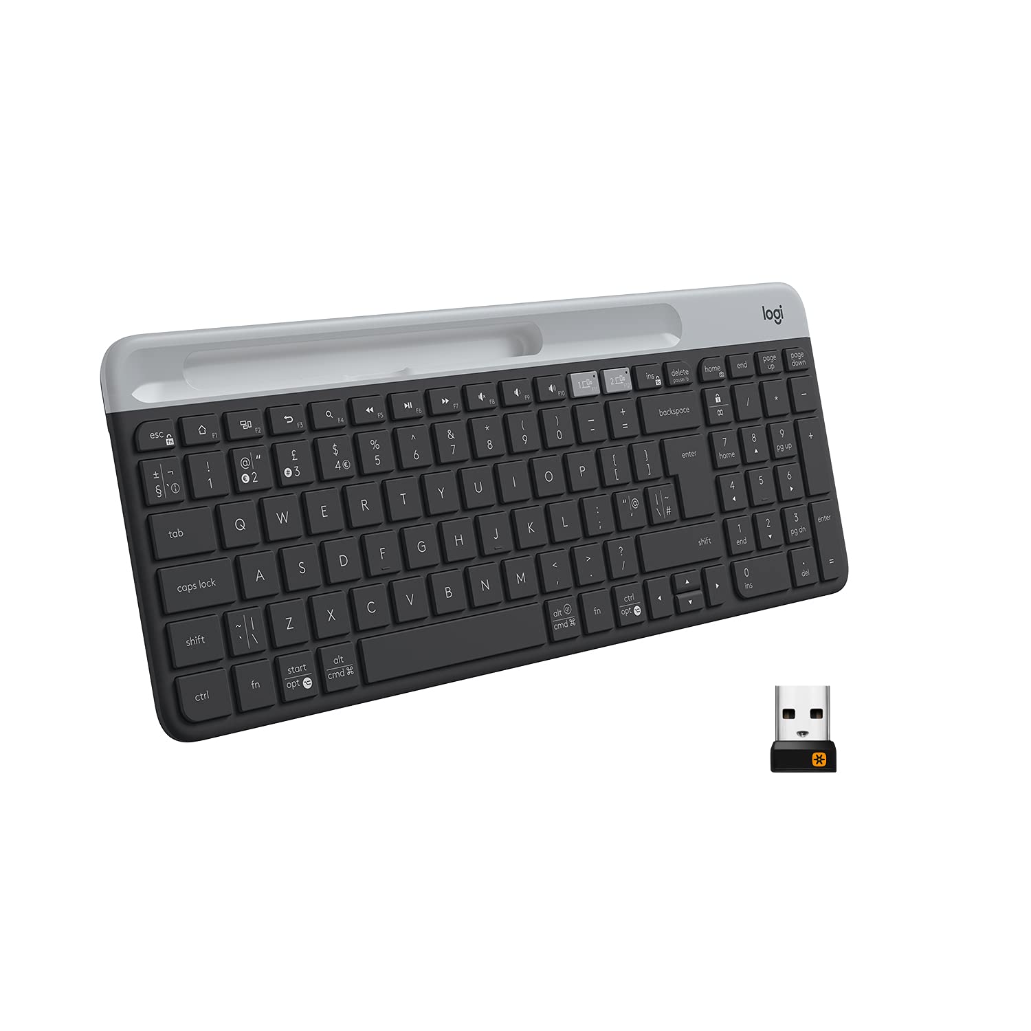 Logitech K580 Slim Multi-Device Wireless Keyboard - Bluetooth/Receiver, Compact, Easy Switch, 24 Month Battery, Win/Mac, Desktop, Tablet, Smartphone, Laptop Compatible - 0