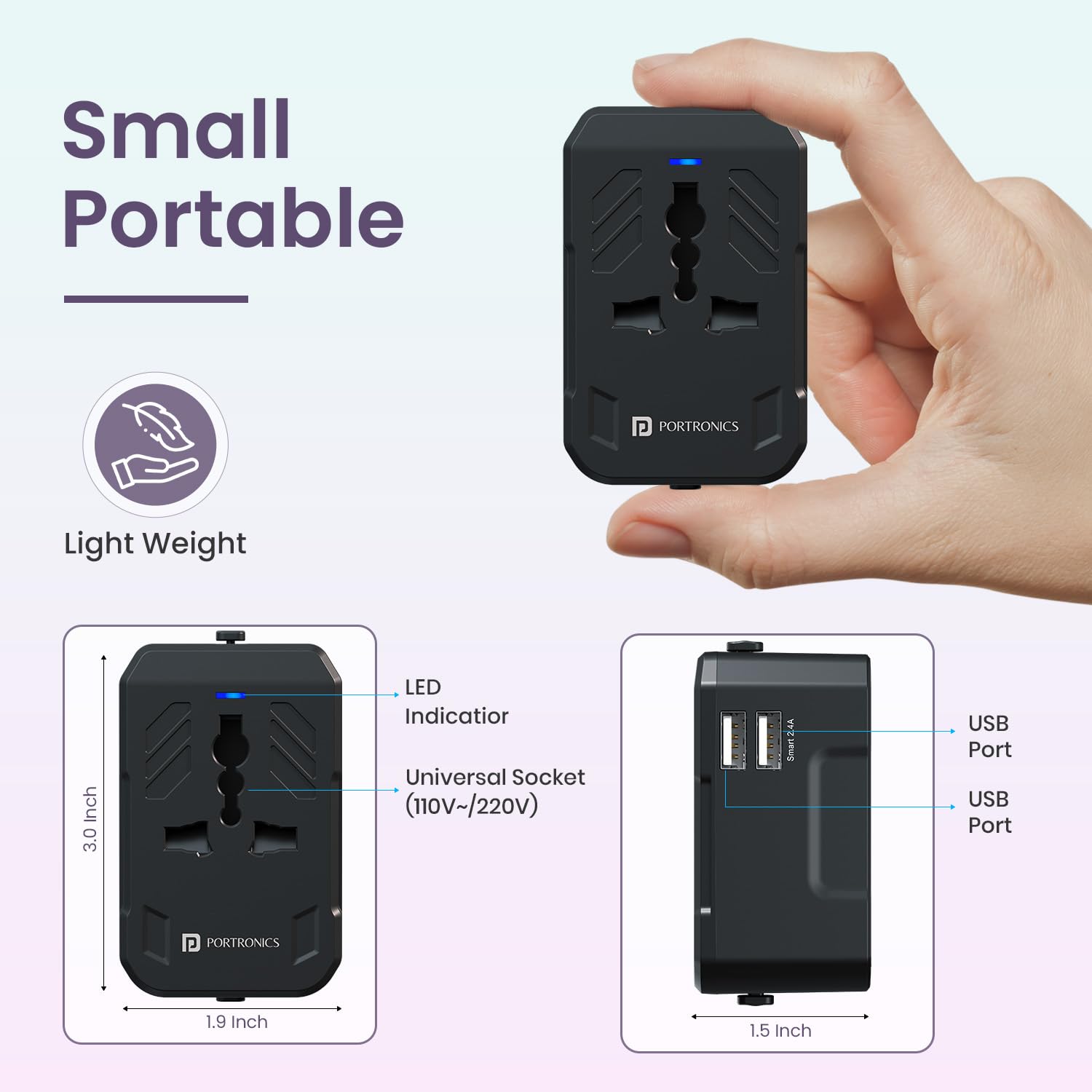 Portronics Juicemate 2 Universal Travel Adapter with 12W Dual USB-A Output Port, All in One - 1