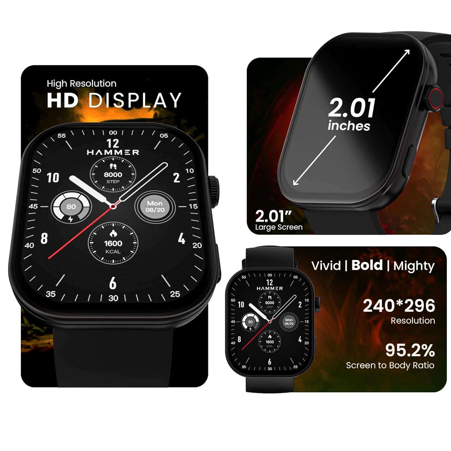 Hammer Tussle 2.01" HD Display Smart Watch, Bluetooth Calling, Rotating Crown - 1