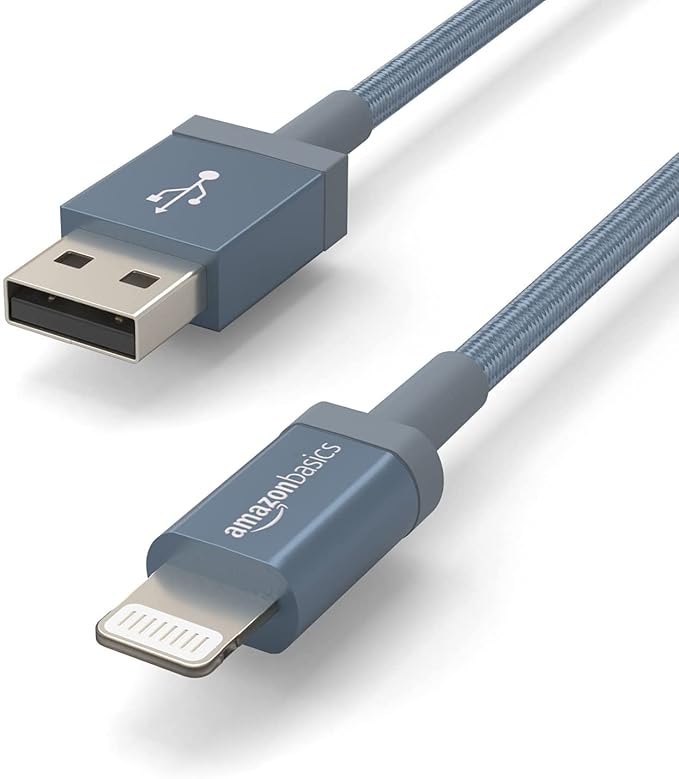 Amazon Basics T4 New Release Nylon USB-A to Lightning Cable Cord, MFi Certified Charger for Apple iPhone, iPad,Dark Gray, 3-Ft Total - 0