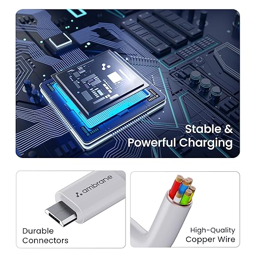 Ambrane 2.4A Fast Charging Output USB Cable with Micro to USB for Mobile, Neckband, True Wireless Earphone Charging, 480mbps Data Sync Speed - 2