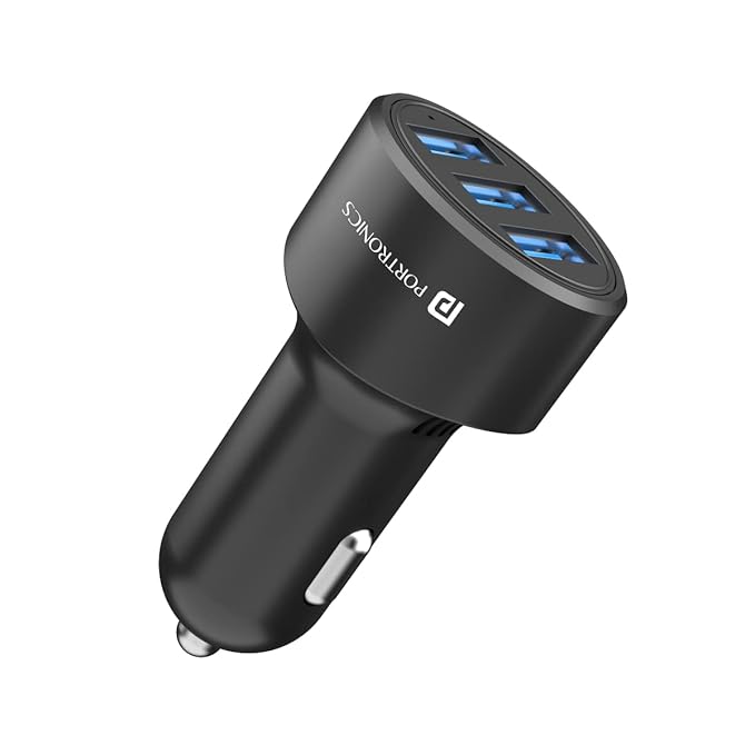 Portronics Car Power 12 Car Charger with 17W Total Output, Triple USB Port, 3.4A Compatible with Most Cars(Black) - 0